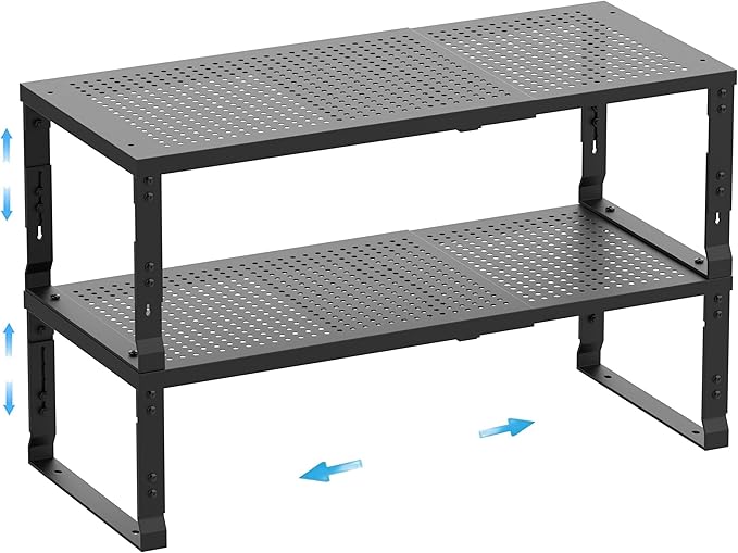 Expandable Spice Rack,Stackable Storage for Cabinet, Multi-Functional Kitchen Shelving,Height-Adjustable,Sustainable Organizer Solution(2Packs/Black/Medium)