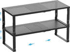 Expandable Spice Rack,Stackable Storage for Cabinet, Multi-Functional Kitchen Shelving,Height-Adjustable,Sustainable Organizer Solution(2Packs/Black/Medium)