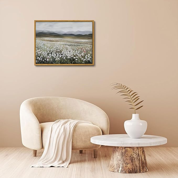 OIQArtOIQ Vintage Wildflowers Landscape Wall Art Framed Floral Natural Scenery Oil Painting Canvas Prints Country Farmhouse Decor Pictures Kitchen Bedroom Living Room Bathroom