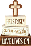 Easter Decorations - He Is Risen Cross Tiered Tray Decor - Religious Easter Wooden Tabletop Sign - Faith Farmhouse Easter Home Decor for Shelf Mantel Indoor - Spring Home Decor for Living Room, Kitchen Counter