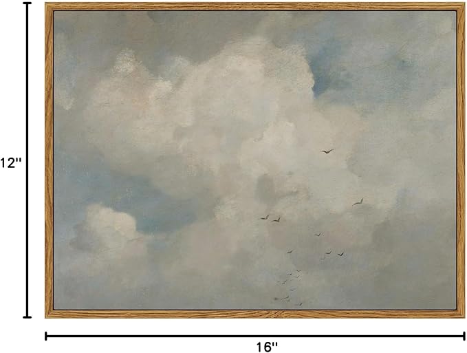 InSimSea Framed Canvas Wall Art Vintage Decor, Home Decor Classical Oil Paintings Sky Cloud Bird Canvas Prints,Retro Landscape Wall Art for Bedroom Living Room Bathroom, 12