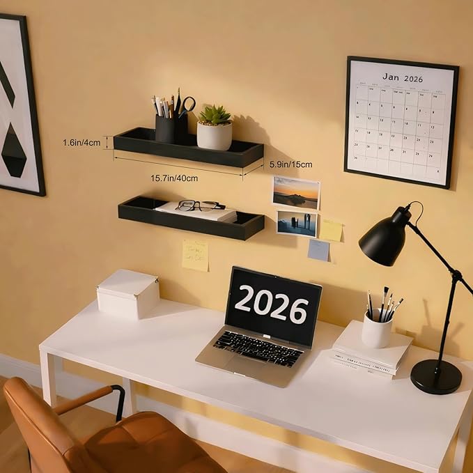 Floating Shelves for Wall, 15.7 Inch Picture Ledge with Raised Lip, Bathroom Shelves Over Toilet, Nursery Book Shelves, Kitchen Spice Rack, Wall Decor Display Ledge, Set of 2, Black
