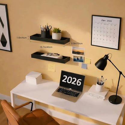 Floating Shelves for Wall, 15.7 Inch Picture Ledge with Raised Lip, Bathroom Shelves Over Toilet, Nursery Book Shelves, Kitchen Spice Rack, Wall Decor Display Ledge, Set of 2, Black
