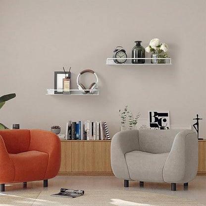 Small Shelf for Wall, Small Floating Shelf, Black Wall Shelves, Metal Bathroom Shelves, Metal Floating Shelves for Bathroom Bedroom Kitchen (White, 8Inch)