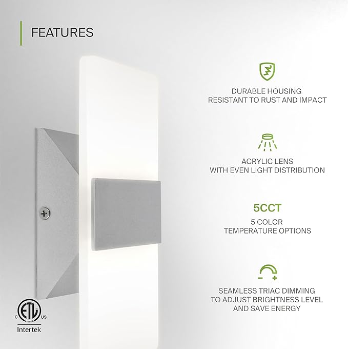 ASD LED Indoor Wall Mount Light Fixture - 8 Inch 10W Modern Interior Brushed Nickel Dimmable Wall Sconce Light - ETL 2700K-5000K Adjustable - Hallway, Bedroom LED Wall Lights