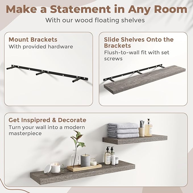 55 Inch Floating Shelves for Wall Set of 2, 8