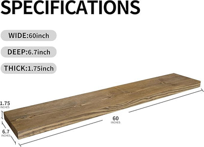 BGMG Wood Floating Shelves for Wall 60 inch Set of 2,Dark Walnut Floating Shelves,Solid Wood Wall Mount Shelves for Living Room Bedroom Kitchen Farmhouse 60x 6.7 x1.75 inch