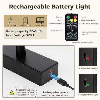 Joosenhouse Battery Operated Picture Light, Rechargeable Wireless Gallery Light with Remote Control, Dimmable & Timer Function, 15.35" Black Wall Lights for Artwork