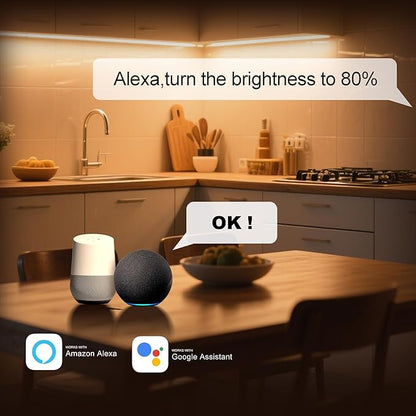 42inch WiFi LED Under Cabinet Lighting Plug in, Radar Motion & Ambient Light Sensor Silicone White 2700K-6500K, Wireless APP Control Dimmable Timing, for Google Home Alexa, for Kitchen Under Counter