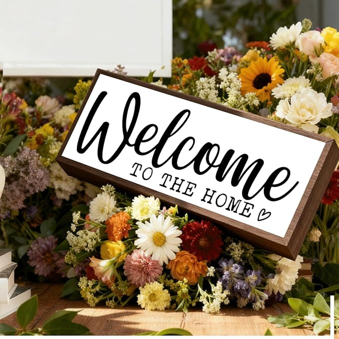 Welcome to Our Home Sign, Decorative Framed Wooden Box Sign, Sweet Home Decor, Entryway Decors, Front Door Decors for Shelf Counter Tabletop, Farmhouse Wall Decor, Housewarming Decoration