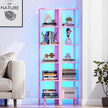 TUTOTAK Corner Shelf with LED Light, 6-Tier Corner Bookshelf for Small Space, Narrow Display Corner Shelf Stand with Storage Rack, for Living Room, Bedroom, Pink BS08BP006L