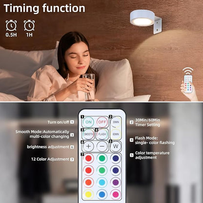 2 Pack Wireless Picture Lights for Wall, Magnetic White Picture Light Battery Operated with Remote, Dimmable Painting Light for Art Display, RGB Rechargeable Wall Lights for Photo Frame Gallery