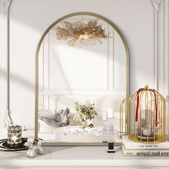 Bathroom Arched Wall Mirror Brushed Metal Vanity Wall Mounted Mirror for LivingRoom Bedroom Entryway Room Vanity Home Decor 28