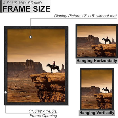 A PLUS MAX 12x15 Picture Frame, Black Engineered Wood Frame for 12 x 15 Inch Picture Poster Photo, Light Weight 12 by 15 Frame with Wood-grain for Wall - 1 Pack/Black/12 x15