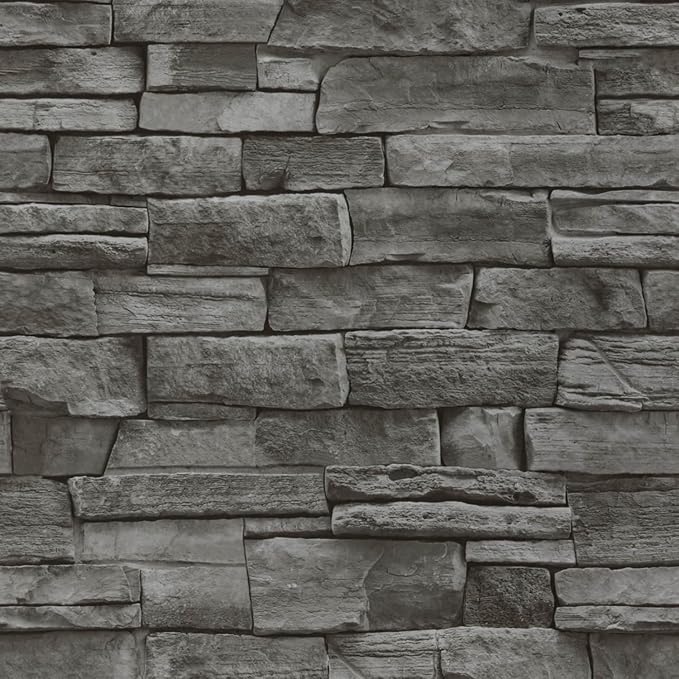Abyssaly Dark Grey Stone Brick Wallpaper Peel and Stick Backsplash 17.71" X 118" Self-Adhesive Removable Contact Paper Stick on Wall Panels Faux 3D Stone Look Brick Shelf Paper Home Decorations