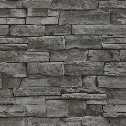Abyssaly Dark Grey Stone Brick Wallpaper Peel and Stick Backsplash 17.71" X 118" Self-Adhesive Removable Contact Paper Stick on Wall Panels Faux 3D Stone Look Brick Shelf Paper Home Decorations