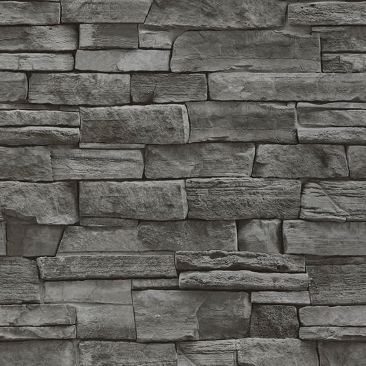 Abyssaly Dark Grey Stone Brick Wallpaper Peel and Stick Backsplash 17.71" X 118" Self-Adhesive Removable Contact Paper Stick on Wall Panels Faux 3D Stone Look Brick Shelf Paper Home Decorations