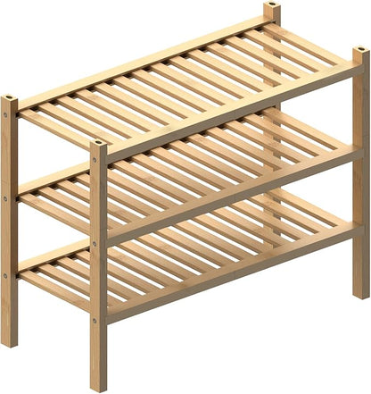 (Thick Bamboo Shoe Rack for Entryway, 3-Tier Free Standing Shoe Racks Stackable Shoe Rack Organizer for Hallway Closet Living Room 27 x12 x21 Inches