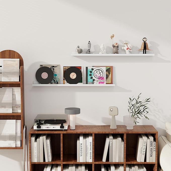 Axeman 36 Inch Floating Shelves | Picture Ledge Shelf Set of 2 | White Wall Shelves with Lip | White Picture Shelf for Wall with Ledge | Photo Ledges 36 Inch