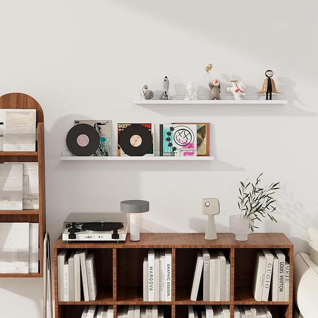 Axeman 36 Inch Floating Shelves | Picture Ledge Shelf Set of 2 | White Wall Shelves with Lip | White Picture Shelf for Wall with Ledge | Photo Ledges 36 Inch