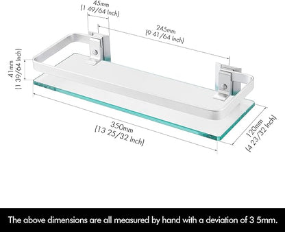 KES Bathroom Glass Shelf, Storage Shelf Wall Mounted Extra Thick Tempered Glass and Aluminum Silver Wall Mounted, A4126A