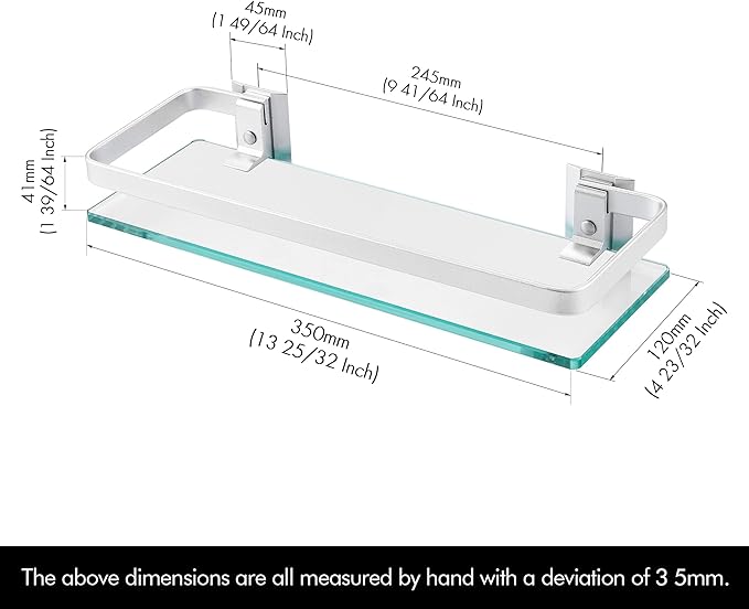 KES Bathroom Glass Shelf, Storage Shelf Wall Mounted Extra Thick Tempered Glass and Aluminum Silver Wall Mounted, A4126A