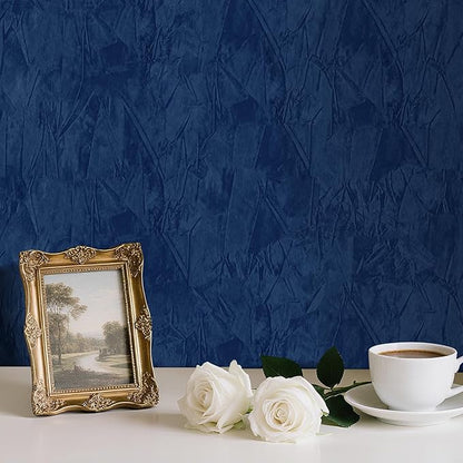 17.7" x 317" Blue Velvet Fabric Wallpaper Peel and Stick Velvet Wallpaper Wrinkled Textured Felt Drawer Liners Felt Blue Flock Contact Paper Self Adhesive Flocking Liner for Table DIY Crafts