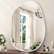 Large Asymmetrical Wall Mirror Aluminum Alloy Frame Irregular Bathroom Mirrors Brushed Metal Vanity Wall Mounted Mirror for LivingRoom Bedroom Entryway Room Home Decor White 26
