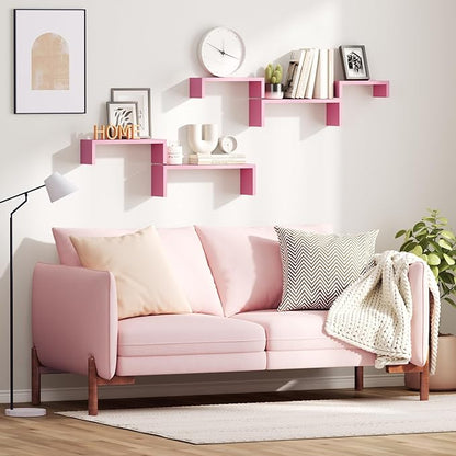 SRIWATANA Floating Shelves, Wall Shelves for Bathroom, Bedroom, Living Room, Kitchen, Office, Wood Shelves for Wall Decor Set of 5 (Pink)