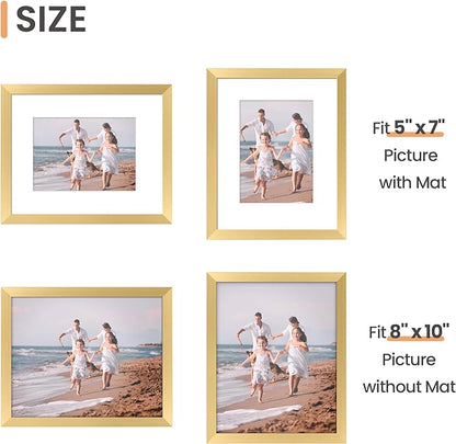 upsimples 8x10 Picture Frame Set of 5, Display Pictures 5x7 with Mat or 8 x 10 Without, Wall Gallery Photo Frames, Gold