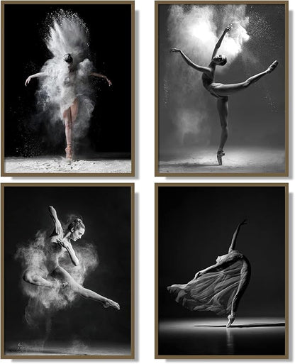 NCYEL Black and white ballet wall art dancer poster beautiful girl bedroom elegant dance classroom bathroom dormitory decoration poster 12 "x16 x4pcs