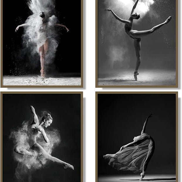 NCYEL Black and white ballet wall art dancer poster beautiful girl bedroom elegant dance classroom bathroom dormitory decoration poster 12 "x16 x4pcs