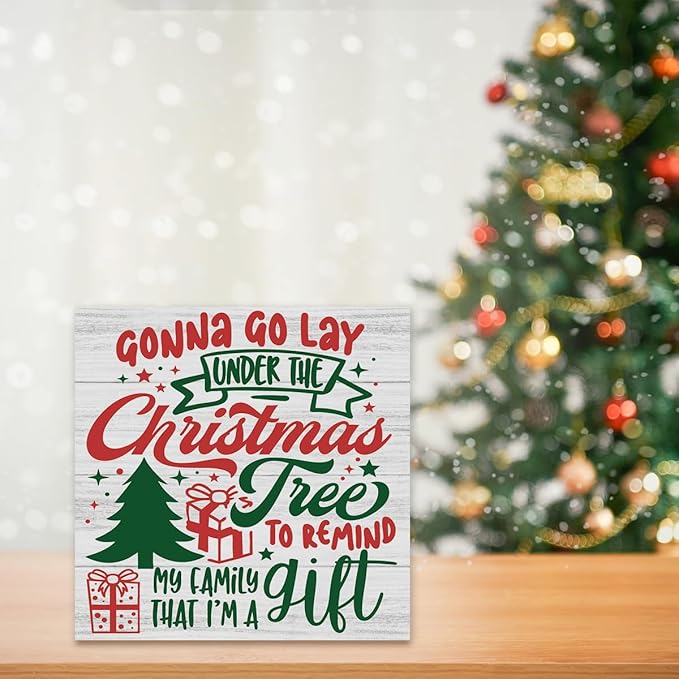 Christmas Decor Christmas Sign Decorations for Home Gonna Go Lay Under The Xmas Sign for Home Office Desk Table Cubicle Shelf Xmas Desk Accessories 5 x 5 inch