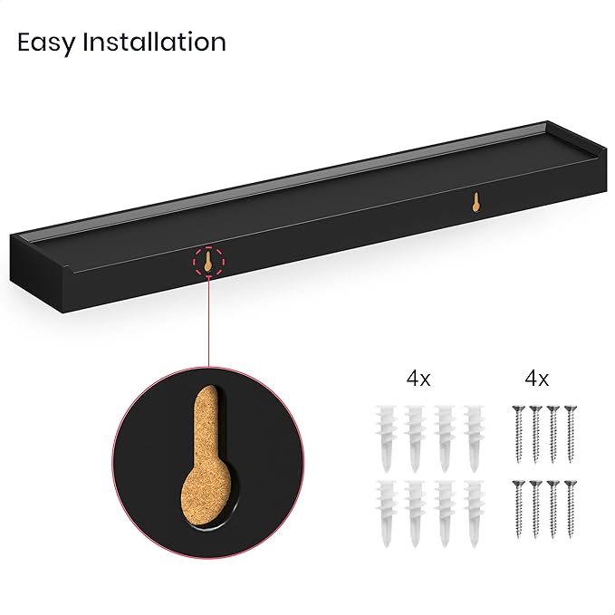 Ballucci Modern Floating Shelves 24", Set of 2 Wood Wall Mount Ledges for Nursery, Living Room, Bathroom, Kitchen, Office, Black