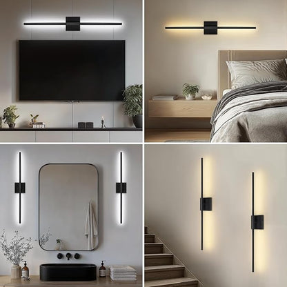Battery Operated Wall Sconces Set of Two, Battery Wall Sconce with Remote Control, Black Modern LED Rechargeable Sconces, Wall Lights for Bedroom, Living Room, 2Pack, 31.5Inch