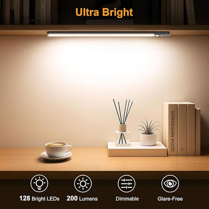 Gritin 14.7inch Under Cabinet Lighting Rechargeable 2 Pack- 3 Color Temps&5 Level Brightness, Super Bright, 4 Modes, Motion Sensor, Long Lasting - Easy Installation Magnetic Under Closet Lights-Black
