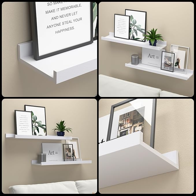 23.6 Inches Long Floating Shelves, 2 Set Modern White Wall Shelf for Bedroom, Nursery Book Shelf with Lip, Picture Ledge Shelf for Living Room, Bathroom, Kitchen