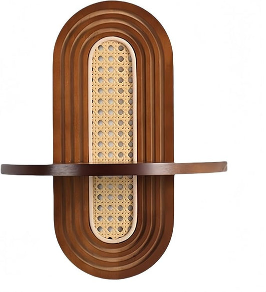 Modern Rattan Wall Shelf, Arched Rattan Wall Shelf, Decorative Wall Flower Stand, Bohemian Style Hanging Shelf, Pastoral Style, Suitable for Bedroom, Living Room and Balcony(Brown)