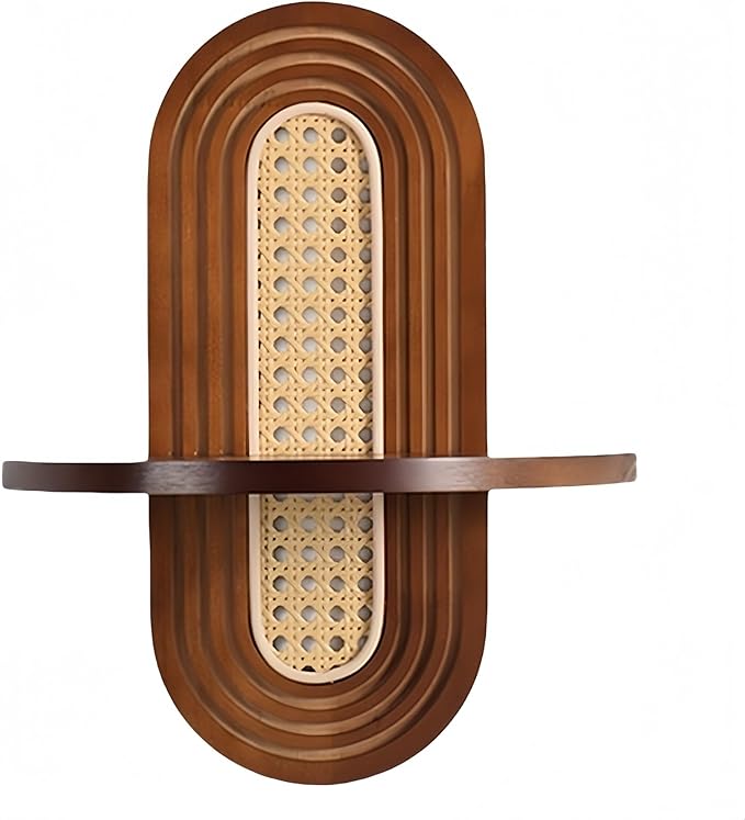 Modern Rattan Wall Shelf, Arched Rattan Wall Shelf, Decorative Wall Flower Stand, Bohemian Style Hanging Shelf, Pastoral Style, Suitable for Bedroom, Living Room and Balcony(Brown)
