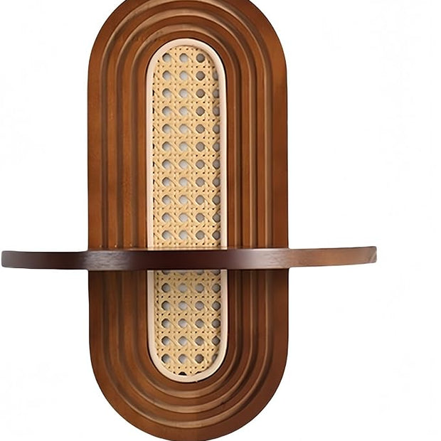 Modern Rattan Wall Shelf, Arched Rattan Wall Shelf, Decorative Wall Flower Stand, Bohemian Style Hanging Shelf, Pastoral Style, Suitable for Bedroom, Living Room and Balcony(Brown)