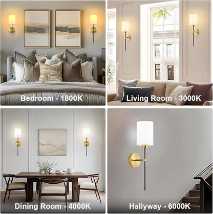 Battery Operated Wall Sconce Set of Two, Wireless Rechargeable Wall Light With Remote Control, Dimmable, 4 Color Temperatures, RGB, Timer, for Living Room,Bedroom,Entryway, Black Gold, 26.8 Inch