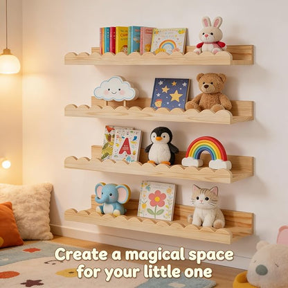 NCONCO Nursery Book Shelves, 4 Pack 23x4.3inch Floating Shelves for Wall Photo Picture Ledge Shelves Wall Book Shelves for Kids Bedroom Living Room Kitchen Nursery Decor