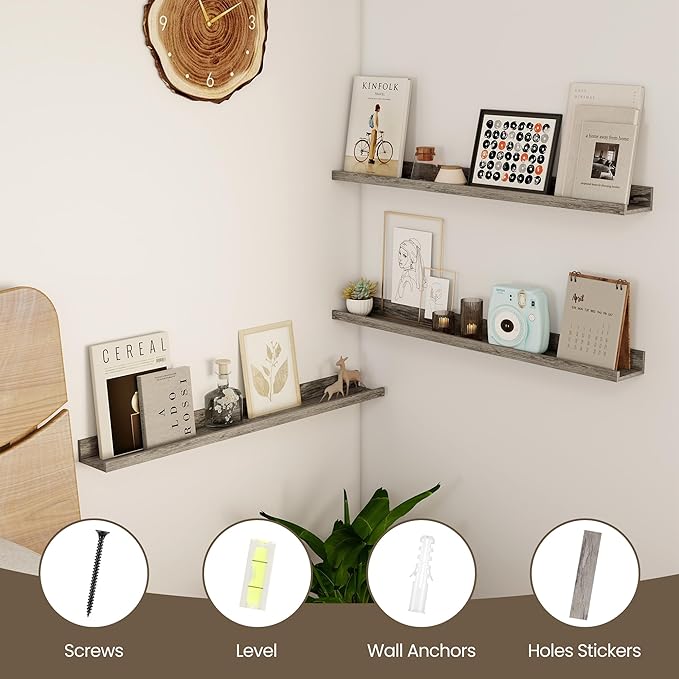 Axeman 30 Inch Floating Shelves | Picture Ledge Shelf Set of 2 | Rustic Grey Wall Shelves with Lip | Grey Picture Shelf for Wall with Ledge | Photo Ledges 30 Inch