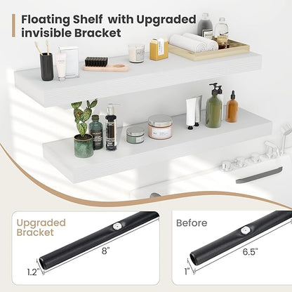 Heimlove 12" Deep Floating Shelves, 36 x 12 Inch Wall Mounted Long Floating Shelf with Invisible Brackets, for Home Decor, Bedroom, Kitchen, Living Room, Bathroom - 2 Pack, White