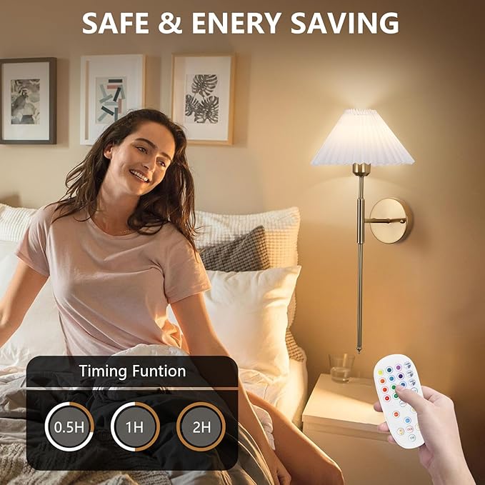 Rechargeable Wall sconces Set of Two,Battery Operated Wall sconce with Remote Control,Wireless Wall lights Dimmable,15 Color Changing,Gold Battery Wall Lamp no wiring for Bedroom Living Room Hallway