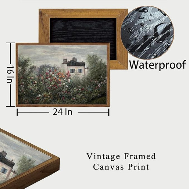 OIQArtOIQ Vintage Landscape Canvas Wall Art Framed Natural Scenery Painting Artwork Prints France Country Wilderness Farmhouse Decor Pictures Kitchen Bedroom Living Room Bathroom