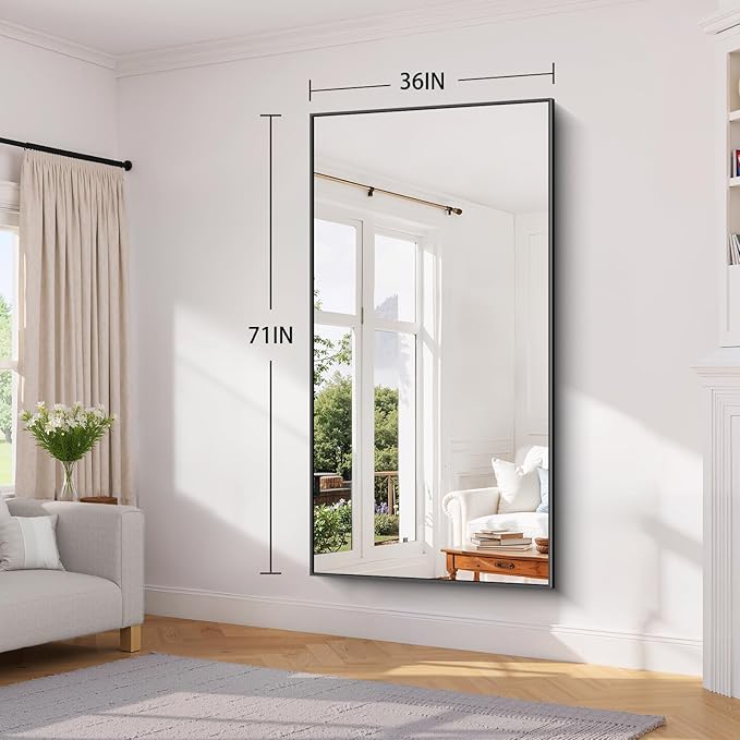 Koonmi Black Framed Bathroom Mirror - Shatterproof 36
