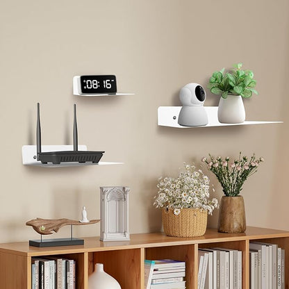 Steel Floating Shelves for Wall,Small Wall Shelf，Suitable for Bedroom, Living Room, Bathroom, Kitchen, Office (White, 2Pack 11.81x8.46 in)