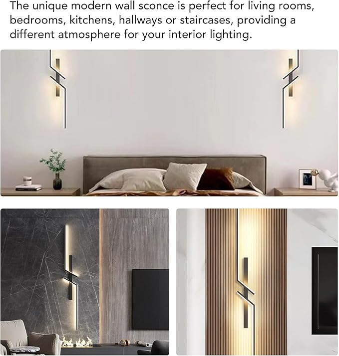 Modern LED Wall Lights, 3 Color Temperature Minimalist Wall Sconce Lighting, Wall Light Fixtures Sconce for Bathroom Bedroom Living Room Black (100cm)