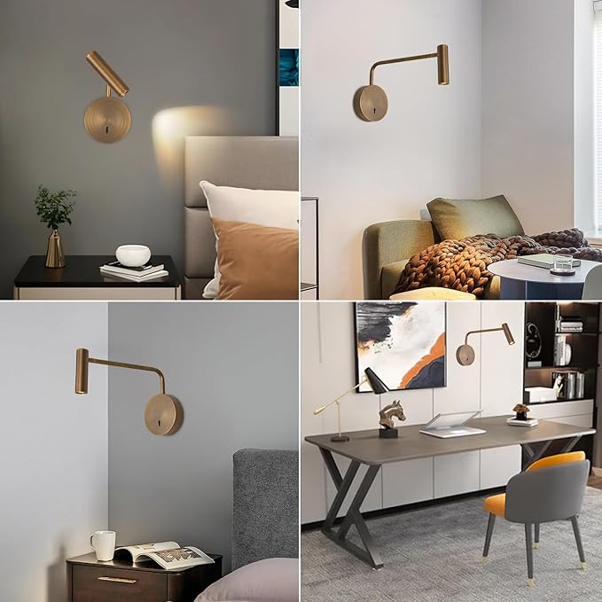 ZEROUNO Wall Mounted Reading Light for Bedroom, Hardwired Sconces with Switch LED 3000K Bedside Reading Lamp (Bronze)
